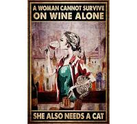 Plaque En Tôle Une Fille Aime Mes Chats Et Me Vin. Une Femme Ne Peut Pas Survivre Uniquement Avec Du Vin. Elle A Aussi Besoin D'Un Chat. Plaque Métal Suspendre Panneaux Pour Garage Café Pub M