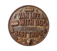 Plaque en tôle « Van Life with Dog Best Trips »