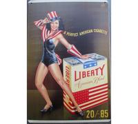 Plaque En Tôle Vintage "Liberty Cigarette" Pin-Up Rétro Américain 30x20 Cm