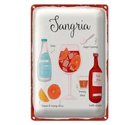 Plaque en tôle vintage | Recette de sangria | Décoration de bar de cuisine | 12 cm x 18 cm