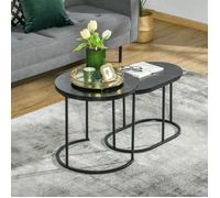 Plaque épaissie2er table basse ronde ovale jusqu'à 30 kg table basse empilable en acier MDF noir Ø50 x 50 5H cm pour salon