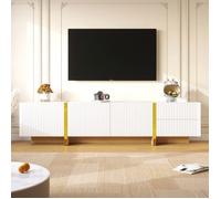 Plaque épaissieÉpaisseur matériau résistant 190 cm meuble TV, 3 portes, 2 tiroirs, blanc avec dorure et grain de bois