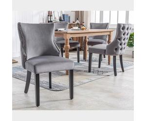 Plaque épaissieFauteuil Haute qualité nouveau design 4 pieds outil, chaise gris velours salle à manger chaise avec bouton quilting