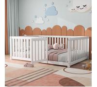 Plaque épaissieLit bébé 140 x 200, cadre de lit en bois avec clôture et porte, blanc (ancien SKU wf321564aaw)