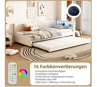 Plaque épaissieLit de jour,90*200cm, lit de jour, canapé-lit, coffre-fort au lit, USB+Type C, télécommande pour lumière ambiante L