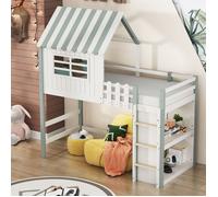 Plaque épaissieLit d'enfant 90x200 cm haut et bas Lit pour garçons et filles Lit à domicile forme de toit avec échelle de sécurité