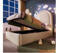 Plaque épaissieLit d'enfant rembourré,Lit simple avec motif cosmique, 90 x 200 cm, Beige,PU pour garçons & filles (sans matelas)