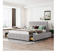 Plaque épaissieLit double 140 x 200 cm avec tiroirs, sommier à lattes et dossier, lit double en velours doux pour la peau, pour ad