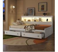 Plaque épaissieLit double, canapé - lit 90 * 200cm, table de chevet, lit avec 2 USB et 2 prises de charge, éclairage ambiant, lit