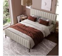 Plaque épaissieLit double rembourré 180 x 200 cm, cadre de lit avec sommier à lattes et tête de lit réglable, lit rembourré en gri