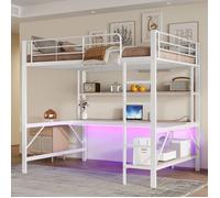 Plaque épaissieLit mezzanine, 140*200 cm, rampe, marchepied, avec usb et prise électrique, Avec lampes LED, bureau, étagère à plus