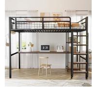 Plaque épaissieLit mezzanine en métal 140 * 200cm, échelle de sécurité avec escalier, lit bébé avec table et étagère, lit pour ado