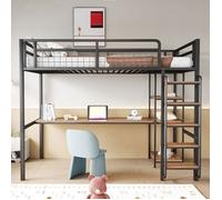 Plaque épaissieLit mezzanine en métal, 90 * 200cm, échelle de sécurité avec escalier, lit simple, lit bébé avec table et étagère,