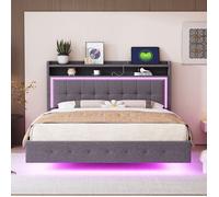 Plaque épaissieLit rembourré 140 * 200 avec prise USB et lumière LED, le lit peut être placé à la tête du lit, conception de pied