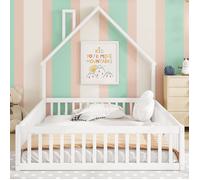 Plaque épaissieLit rembourré, 140 x 200 cm, lit enfant en forme de cheminée, lit à lattes (sans matelas), bois de pin, style minim