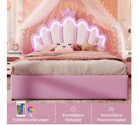 Plaque épaissieLit rembourré, 140 x 200 cm, sans matelas, lumière ambiante télécommandée, lit avec 2 tiroirs, lit princesse en for