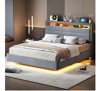 Plaque épaissieLit rembourré 140x200 CM cadre flottant hydraulique avec rangement lit rembourré multifonctionnel avec prise USB et