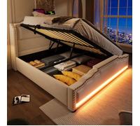 Plaque épaissieLit rembourré 140x200, lit double avec rangement hydraulique, éclairage LED et prise de charge USB-C, lit de rangem