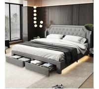 Plaque épaissieLit rembourré 180*200 avec sommier à lattes et tête de lit, avec 2 tiroirs, lit à LED, lit pour adolescent, pour ad