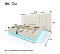 Plaque épaissieLit rembourré 180×200, lit double avec LED app Control et fonction de chargement USB - C, cadre de lit avec cadre à