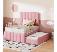 Plaque épaissieLit rembourré 90 x 200 cm avec lit pliant et tiroirs de rangement, intérieur en lin agréable pour la peau, lit simp