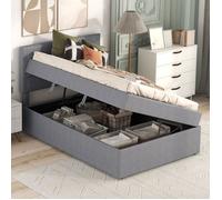 Plaque épaissieLit rembourré, 90 x 200, Lit simple avec sommier à lattes métalliques, Grand espace de rangement, Sans matelas, Gri