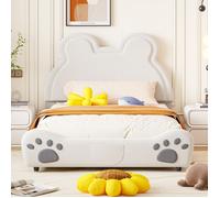 Plaque épaissieLit rembourré Beau lit d'enfant, 140 x 200 cm, forme d'ours. Lit simple en velours doux pour la peau, blanc