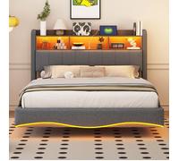 Plaque épaissieLit rembourré en lin 140 * 200 de conception suspendue, lit de rangement multifonctionnel avec lumière LED, interfa