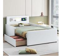 Plaque épaissieLit rembourré Lit d'enfant 90*200 cm, Avec veilleuse et prise de charge USB, Avec compartiments de rangement, Éléme