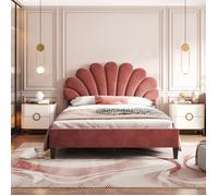 Plaque épaissieLit rembourré lit double 140 x 200 cm, cadre de lit avec tête de lit en forme de fleur et sommier à lattes, lit d'a