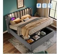 Plaque épaissieLit rembourré lit double lampe de lecture avec fonction de charge tête de lit espace de rangement cadre de lit velo