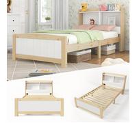 Plaque épaissieLit simple en bois massif Tête de lit avec espace de rangement,90 x 200 cm Cadre de lit avec sommier à lattes Lit e