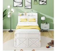 Plaque épaissieLit simple lit en bois massif bois de pin 90x190 Multi - fonction tiroir latte base, table de chevet avec prise USB