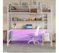 Plaque épaissieLit superposé, 140 * 200cm, balustrade, échelle, avec USB et prise de courant, avec lumière LED, bureau, étagère mu