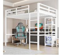 Plaque épaissieLit superposé, 140 x 200cm, cadre en fer, plusieurs étagères, bureau avec prise électrique, avec usb type-c, rampe,