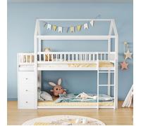 Plaque épaissieLit superposé 90 * 200cm, forme de la maison, conception de clôture de sécurité avec casiers et étagères, lit super