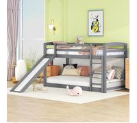 Plaque épaissieLit superposé pour enfants et adolescents, lit d'enfant avec toboggan, cadre en bois massif, montage facile, 90x200