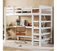 Plaque épaissieLit surélevé, 90 x 200 ,Lit surélevé pour enfants avec compartiments de rangement et bureau sous le lit,Sans matela