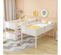 Plaque épaissieLit triple 90 * 200 cm, lattes en bois massif, lit mezzanine, conception haute clôture, lit bébé, lit en bois, blan