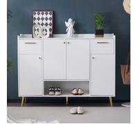 Plaque épaissieNouveau meuble à chaussures épaissi design moderne, étagère à chaussures avec 2 tiroirs et 4 portes, pieds en métal