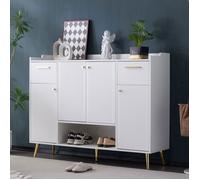 Plaque épaissieNouveau meuble à chaussures épaissi design moderne, étagère à chaussures avec 2 tiroirs et 4 portes, pieds en métal