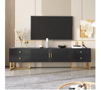 Plaque épaissieNouveau meuble TV épaissi design moderne, panneau bas avec portes en grain, meuble TV avec tiroirs, poignées dorées