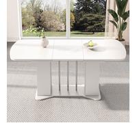 Plaque épaissieTable à manger extensible 120 / 160 x 80 cm, style moderne, pieds en métal argenté, table à manger avec rangement,