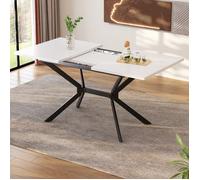 Plaque épaissieTable à manger extensible blanche 120 / 160 * 80cm, pieds en métal noir, table à manger rectangulaire blanche pour