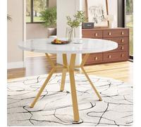 Plaque épaissieTable à manger ronde en marbre moderne et sobre (diamètre 1 m), table basse noire en forme de X avec support métall