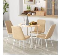 Plaque épaissietable à manger table de cuisine pour 4 personnes, salle de séjour moderne table à manger en acier, bois naturel, 80