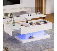 Plaque épaissieTable à thé LED haute brillance Table basse 100x50x45 cm avec éclairage LED - Plateau semi-soulèveable et design co
