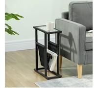 Plaque épaissietable basse avec sac en tissu, cadre en métal, table basse en verre, salon, table de chevet dans la Chambre, noir,