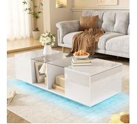 Plaque épaissieTable basse moderne blanche avec éclairage LED, table haute brillance, 120 x 50 x 38,5 cm
