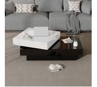 Plaque épaissieTable basse pivotante avec coutures noires et blanches, table basse moderne et simple avec surface brillante, table